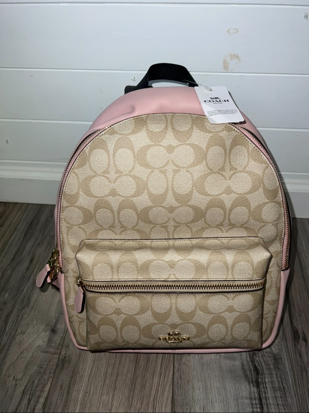 Coach Pink Trim Signature Canvas Backpack